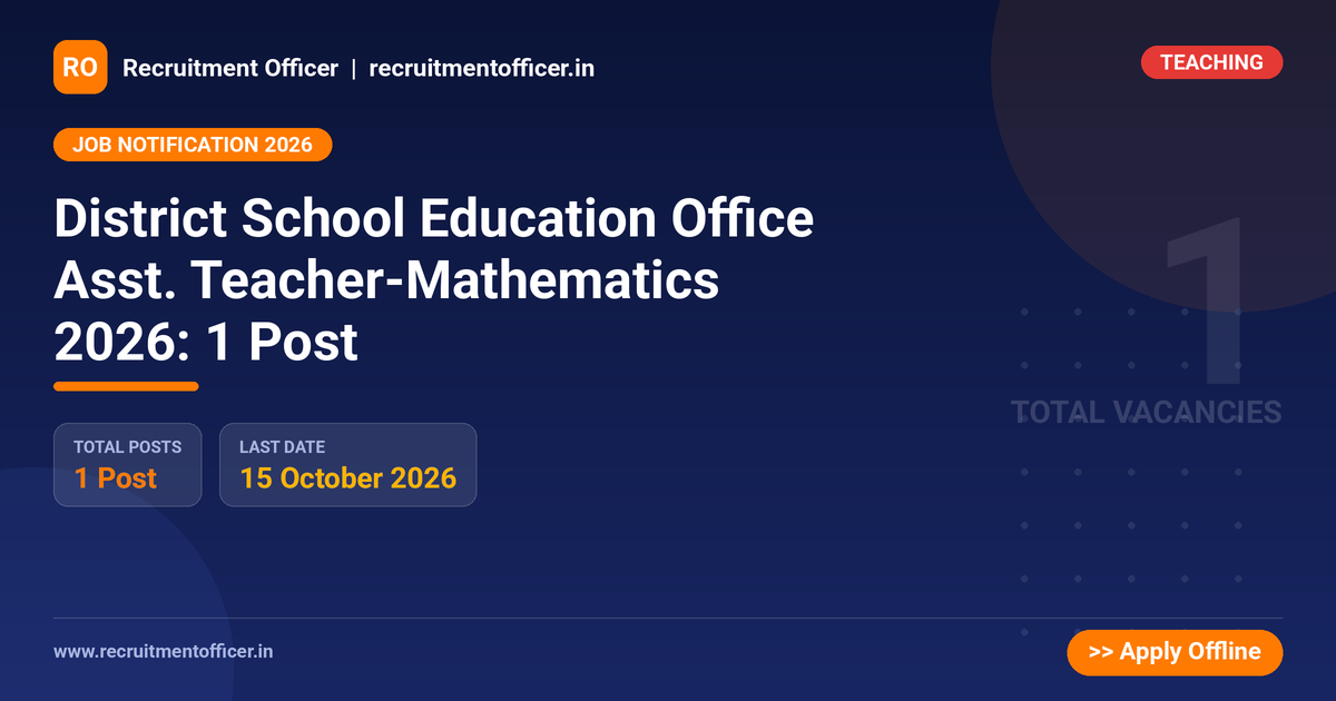 District School Education Office Asst. Teacher-Mathematics 2026: 1 Post - NRAI nrai.in