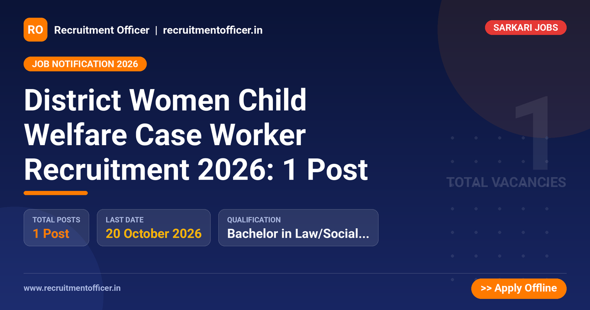 District Women Child Welfare Case Worker Recruitment 2026: 1 Post 1 District Women Child Welfare Case Worker Recruitment 2026: 1 Post - NRAI nrai.in