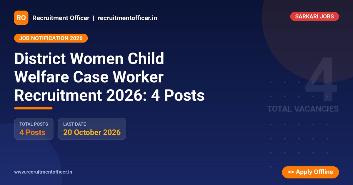 District Women Child Welfare Case Worker Recruitment 2026: 4 Posts 1 District Women Child Welfare Case Worker Recruitment 2026: 4 Posts - NRAI nrai.in