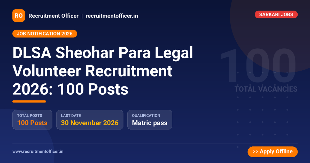 DLSA Sheohar Para Legal Volunteer Recruitment 2026: 100 Posts 1 DLSA Sheohar Para Legal Volunteer Recruitment 2026: 100 Posts - NRAI nrai.in