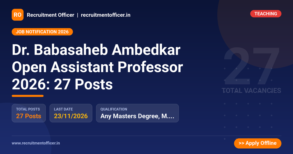 Dr. Babasaheb Ambedkar Open Assistant Professor 2026: 27 Posts - NRAI nrai.in