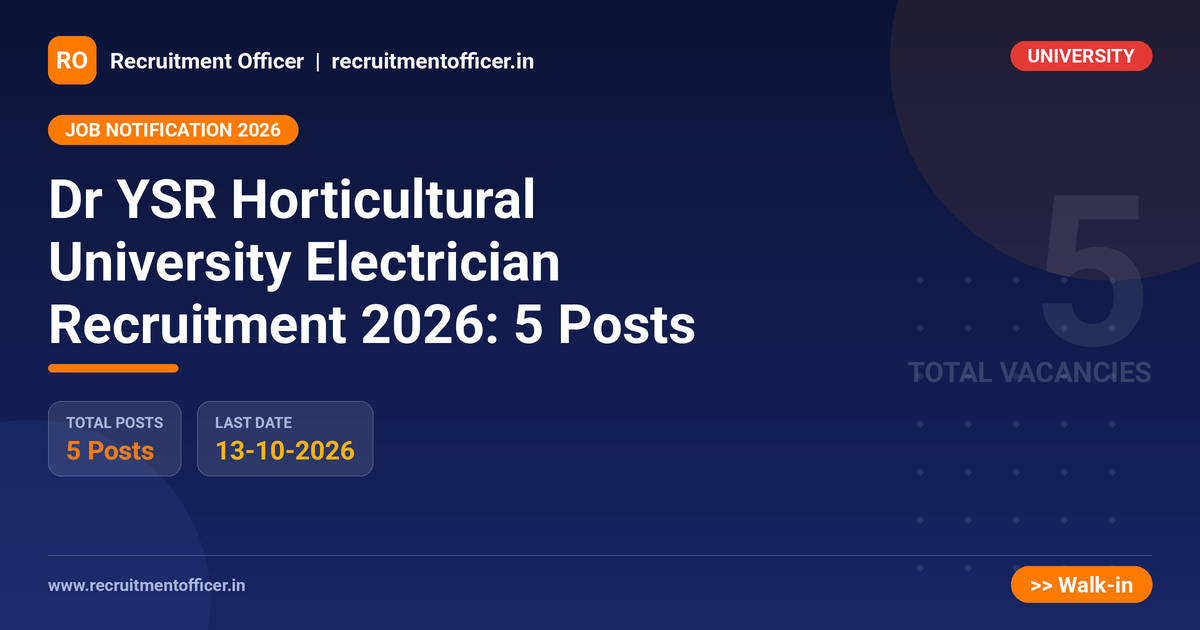 Dr YSR Horticultural University Electrician Recruitment 2026: 5 Posts 1 Dr YSR Horticultural University Electrician Recruitment 2026: 5 Posts - NRAI nrai.in