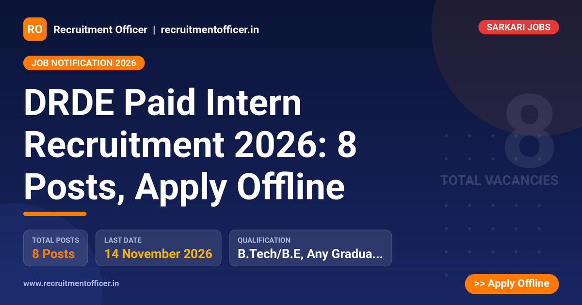 DRDE Paid Intern Recruitment 2026: 8 Posts, Apply Offline - NRAI nrai.in