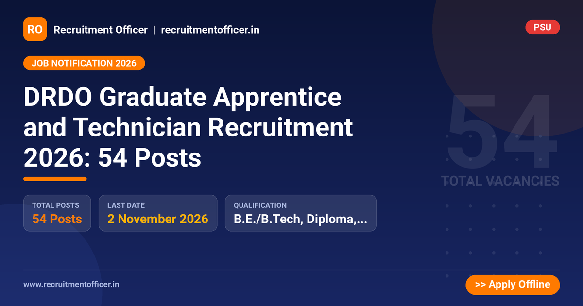 DRDO Graduate Apprentice and Technician Recruitment 2026: 54 Posts 1 DRDO Graduate Apprentice and Technician Recruitment 2026: 54 Posts - NRAI nrai.in