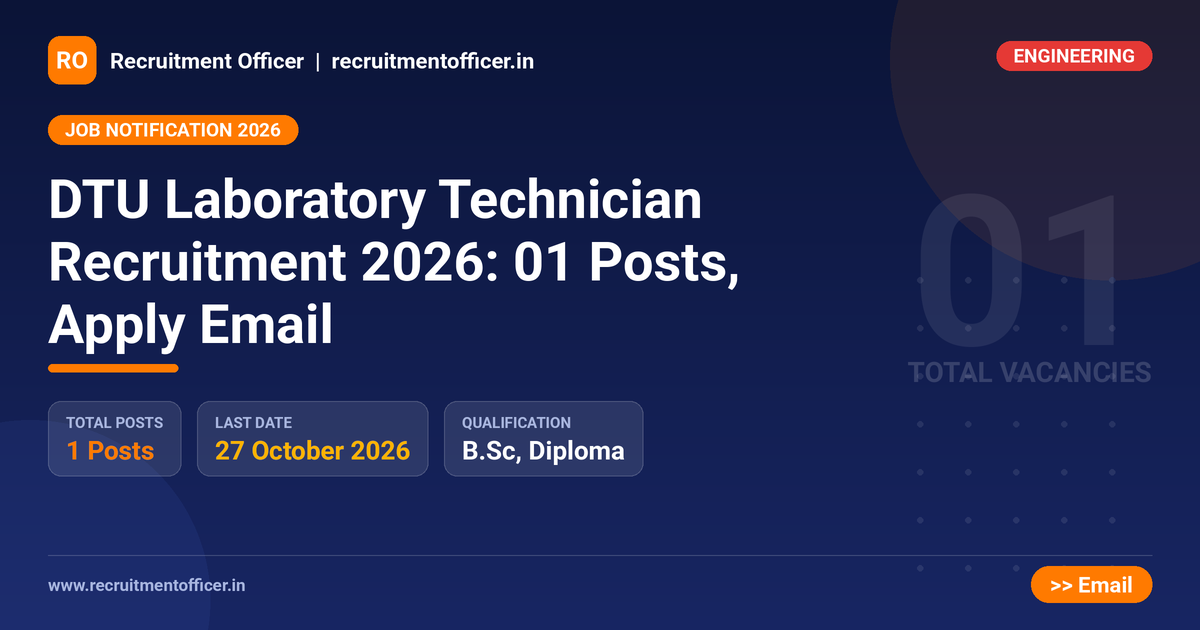 DTU Laboratory Technician Recruitment 2026: 01 Posts, Apply Email - NRAI nrai.in