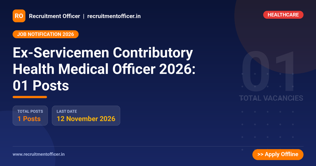Ex-Servicemen Contributory Health Medical Officer 2026: 01 Posts 1 Ex-Servicemen Contributory Health Medical Officer 2026: 01 Posts - Recruitment Officer