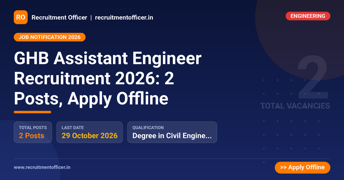 GHB Assistant Engineer Recruitment 2026: 2 Posts, Apply Offline - NRAI nrai.in
