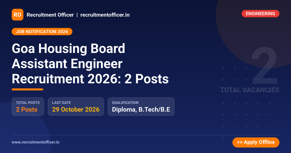 Goa Housing Board Assistant Engineer Recruitment 2026: 2 Posts - NRAI nrai.in