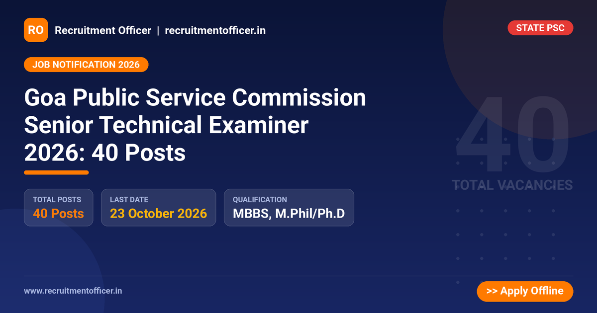 Goa Public Service Commission Senior Technical Examiner 2026: 40 Posts - NRAI nrai.in