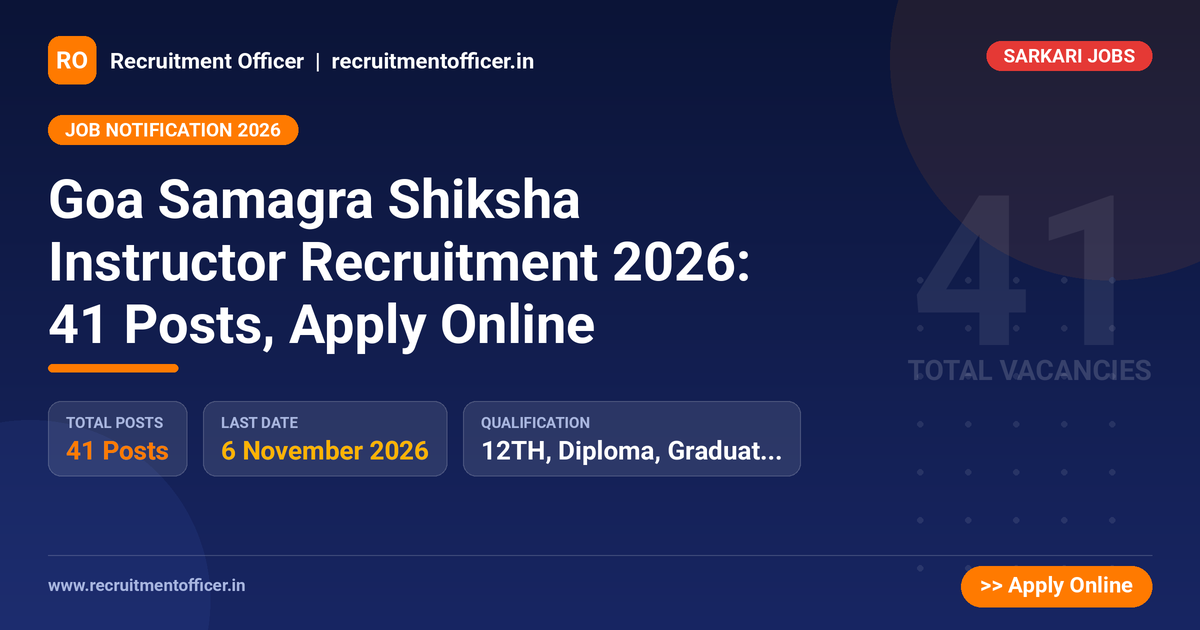 Goa Samagra Shiksha Instructor Recruitment 2026: 41 Posts, Apply Online - Recruitment Officer
