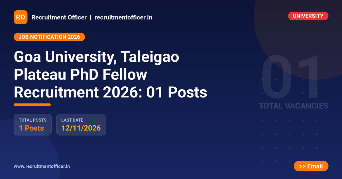 Goa University, Taleigao Plateau PhD Fellow Recruitment 2026: 01 Posts 1 Goa University, Taleigao Plateau PhD Fellow Recruitment 2026: 01 Posts - NRAI nrai.in
