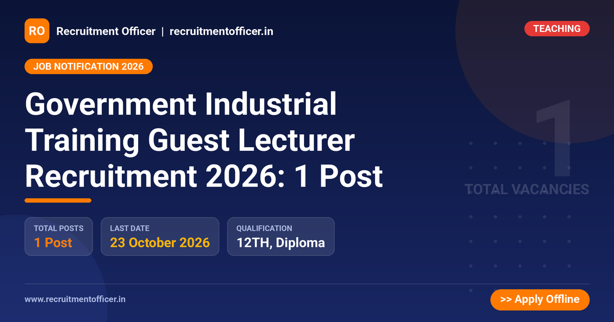 Government Industrial Training Guest Lecturer Recruitment 2026: 1 Post - NRAI nrai.in