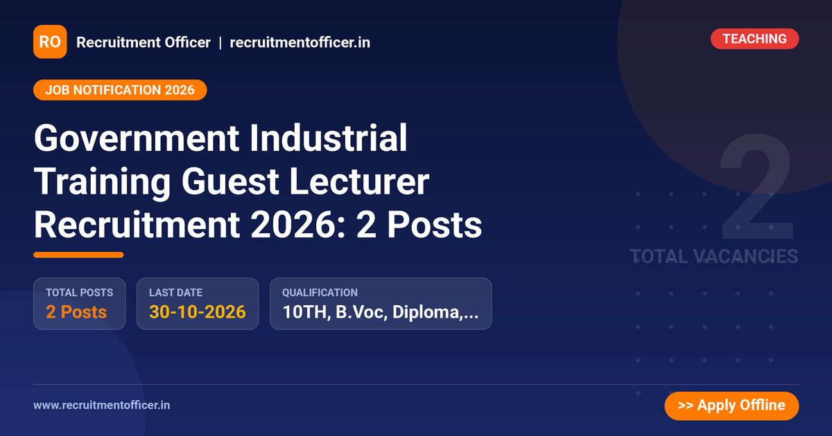 Government Industrial Training Guest Lecturer Recruitment 2026: 2 Posts - NRAI nrai.in
