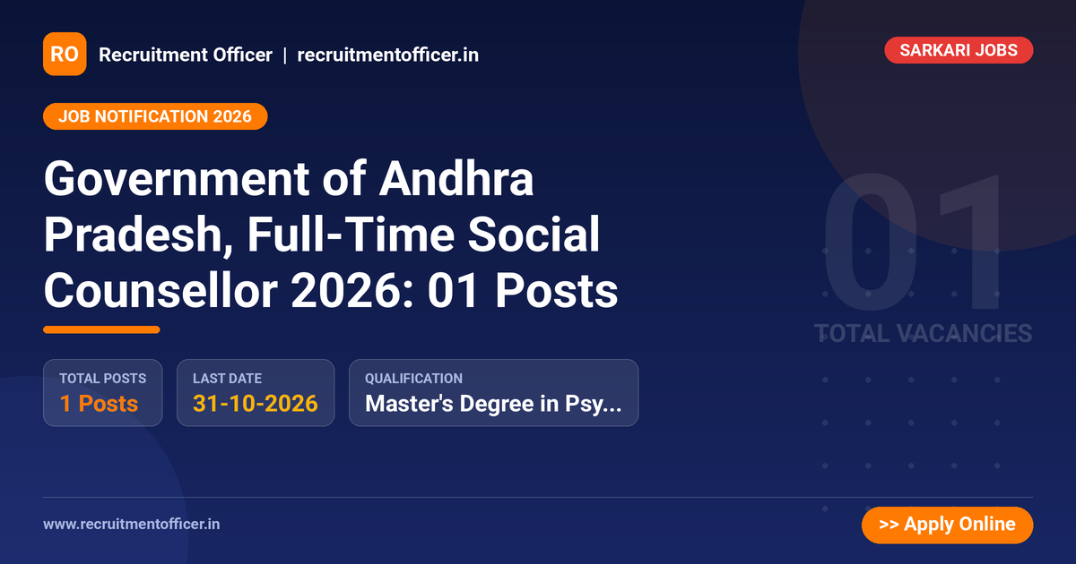 Government of Andhra Pradesh, Full-Time Social Counsellor 2026: 01 Posts - Recruitment Officer