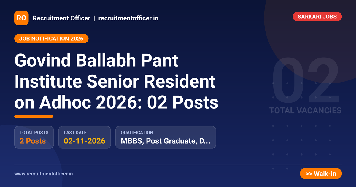 Govind Ballabh Pant Institute Senior Resident on Adhoc 2026: 02 Posts - Recruitment Officer