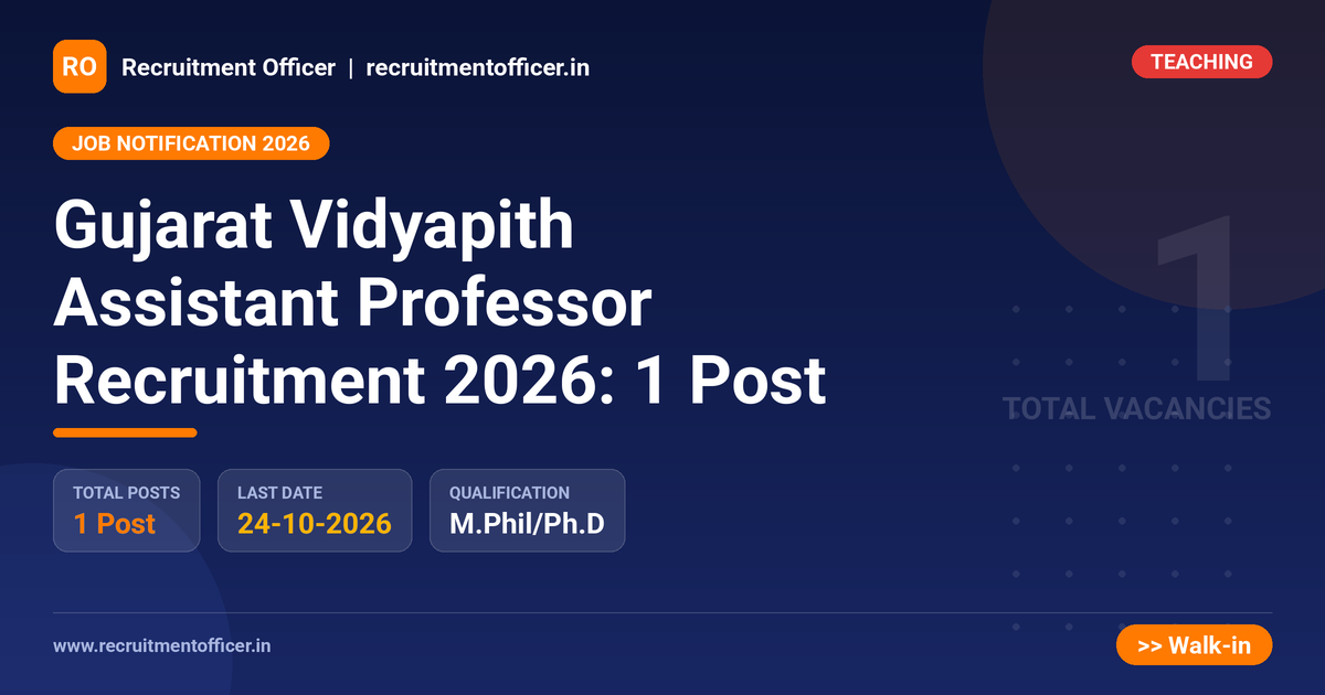Gujarat Vidyapith Assistant Professor Recruitment 2026: 1 Post 1 Gujarat Vidyapith Assistant Professor Recruitment 2026: 1 Post - NRAI nrai.in