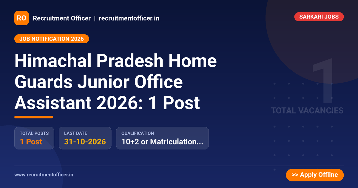 Himachal Pradesh Home Guards Junior Office Assistant 2026: 1 Post - NRAI nrai.in