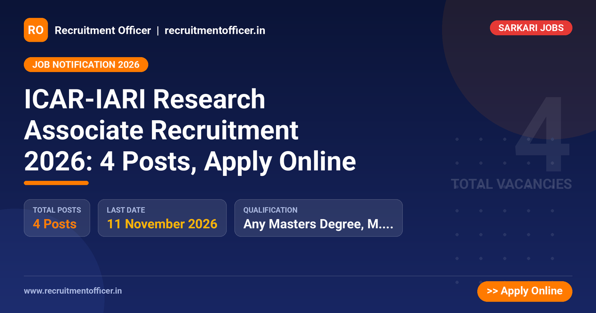 ICAR-IARI Research Associate Recruitment 2026: 4 Posts, Apply Online - NRAI nrai.in