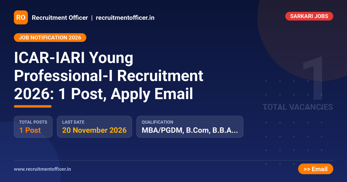 ICAR-IARI Young Professional-I Recruitment 2026: 1 Post, Apply Email - NRAI nrai.in