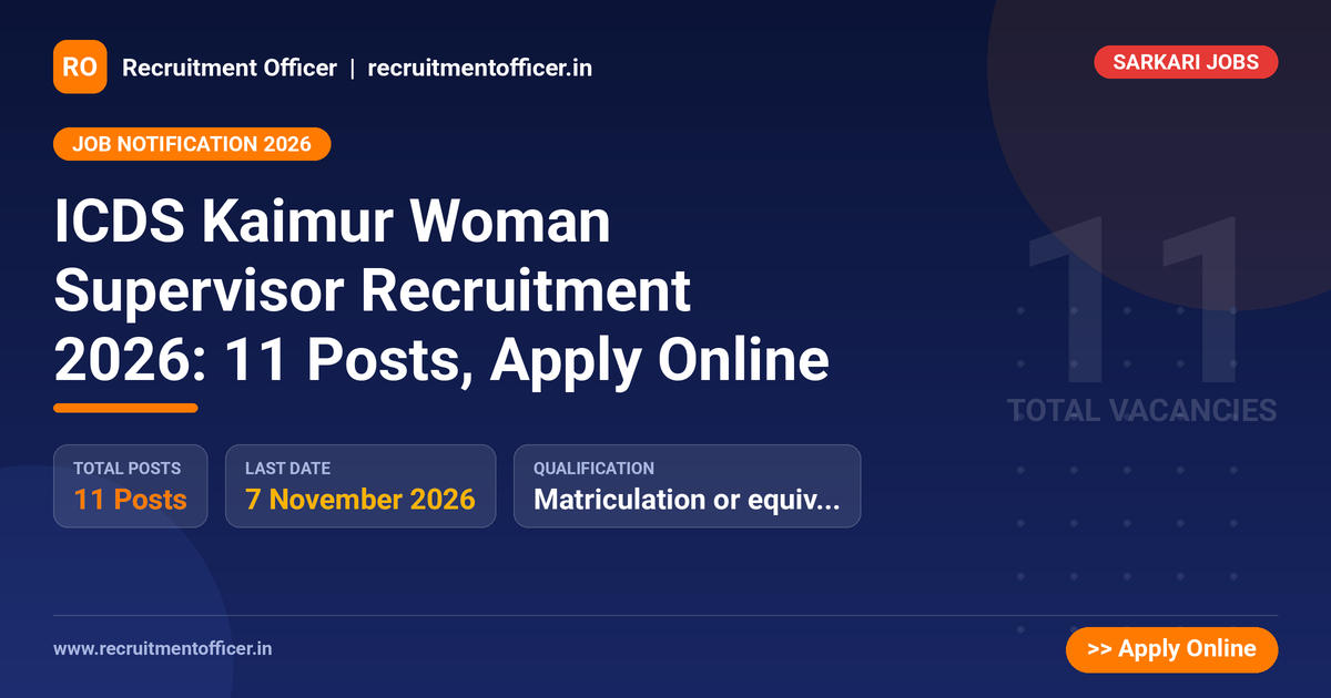 ICDS Kaimur Woman Supervisor Recruitment 2026: 11 Posts, Apply Online - NRAI nrai.in