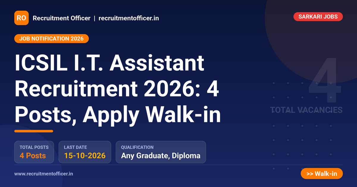 ICSIL I.T. Assistant Recruitment 2026: 4 Posts, Apply Walk-in - NRAI nrai.in