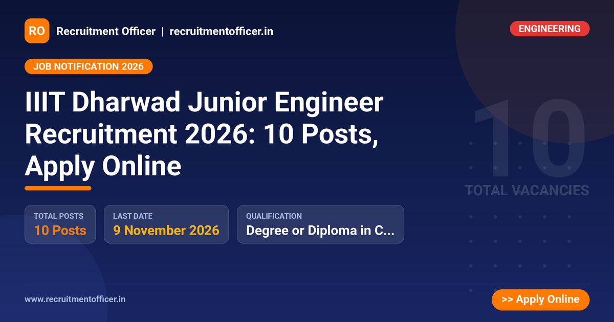 IIIT Dharwad Junior Engineer Recruitment 2026: 10 Posts, Apply Online - NRAI nrai.in