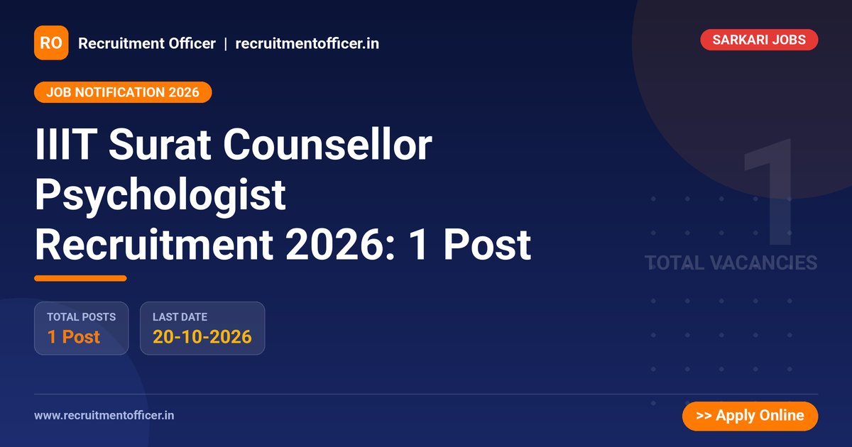 IIIT Surat Counsellor Psychologist Recruitment 2026: 1 Post 1 IIIT Surat Counsellor Psychologist Recruitment 2026: 1 Post - NRAI nrai.in