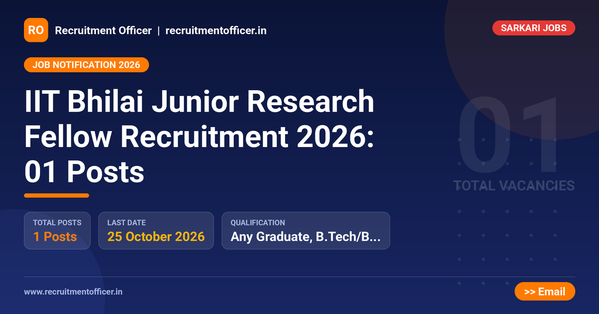 IIT Bhilai Junior Research Fellow Recruitment 2026: 01 Posts 1 IIT Bhilai Junior Research Fellow Recruitment 2026: 01 Posts - NRAI nrai.in