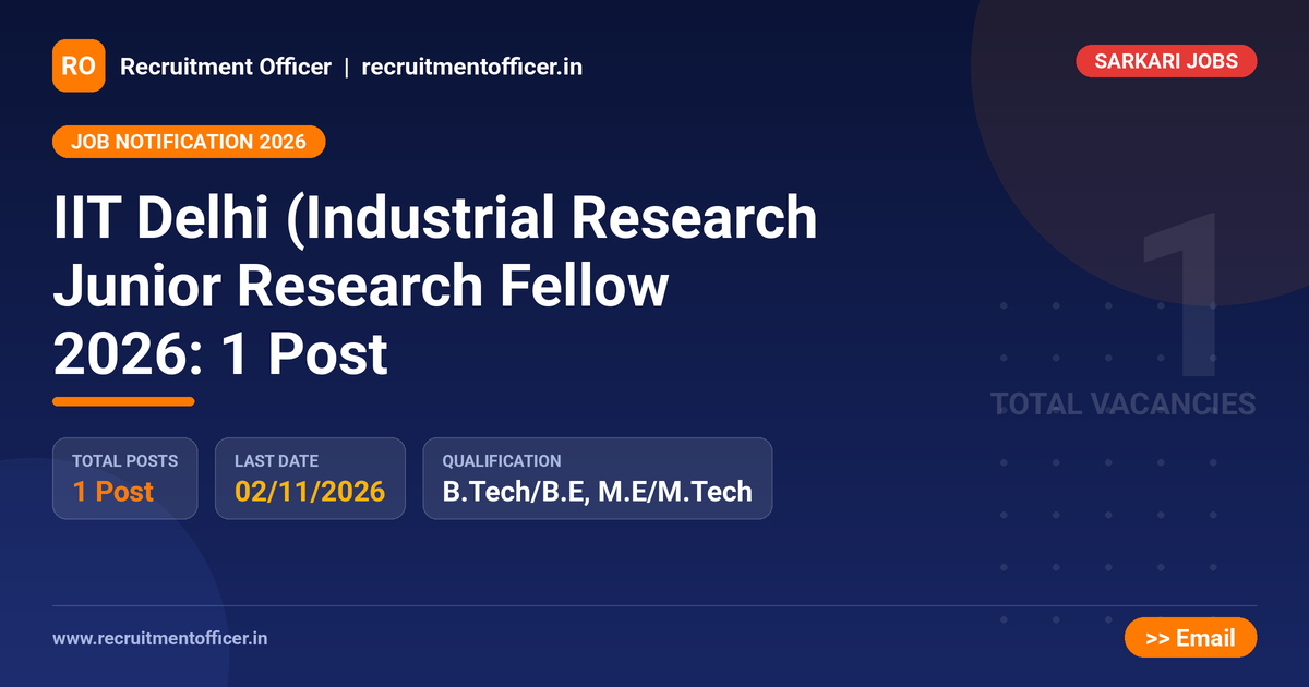 IIT Delhi (Industrial Research Junior Research Fellow 2026: 1 Post - NRAI nrai.in