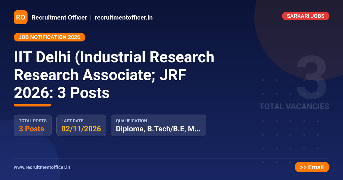 IIT Delhi (Industrial Research Research Associate; JRF 2026: 3 Posts - NRAI nrai.in