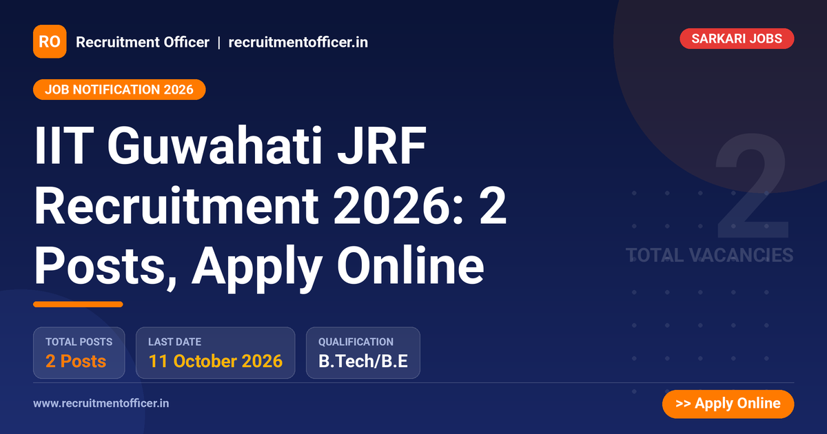 IIT Guwahati JRF Recruitment 2026: 2 Posts, Apply Online - NRAI nrai.in