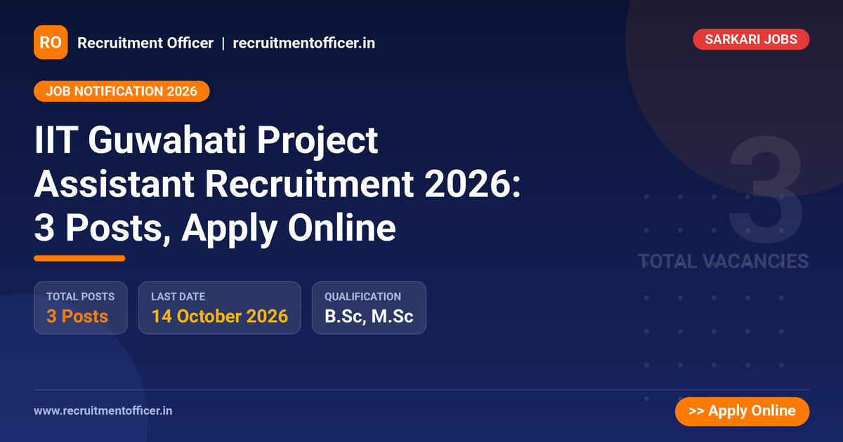 IIT Guwahati Project Assistant Recruitment 2026: 3 Posts, Apply Online - NRAI nrai.in