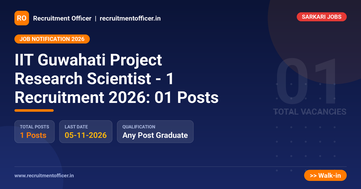 IIT Guwahati Project Research Scientist - 1 Recruitment 2026: 01 Posts 1 IIT Guwahati Project Research Scientist - 1 Recruitment 2026: 01 Posts - NRAI nrai.in