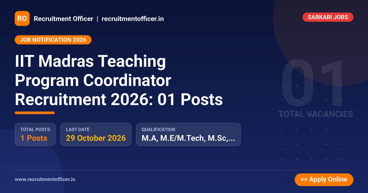 IIT Madras Teaching Program Coordinator Recruitment 2026: 01 Posts - NRAI nrai.in