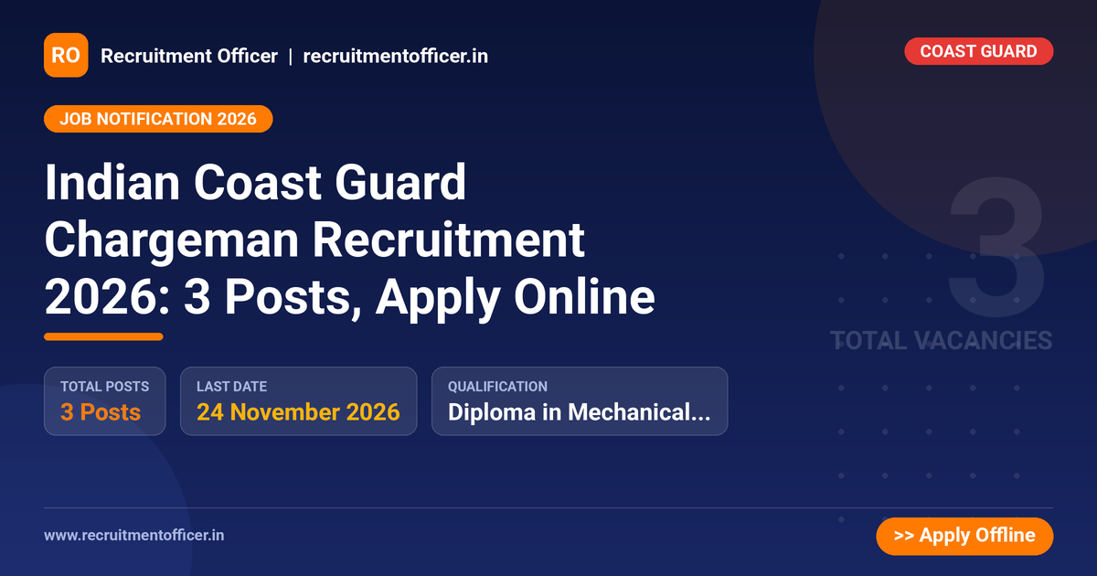 Indian Coast Guard Chargeman Recruitment 2026: 3 Posts, Apply Online 1 Indian Coast Guard Chargeman Recruitment 2026: 3 Posts, Apply Online - NRAI nrai.in