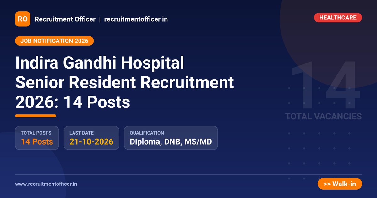 Indira Gandhi Hospital Senior Resident Recruitment 2026: 14 Posts - NRAI nrai.in