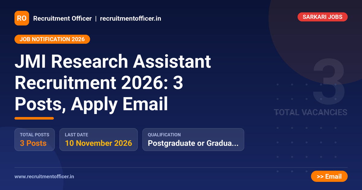 JMI Research Assistant Recruitment 2026: 3 Posts, Apply Email - Recruitment Officer