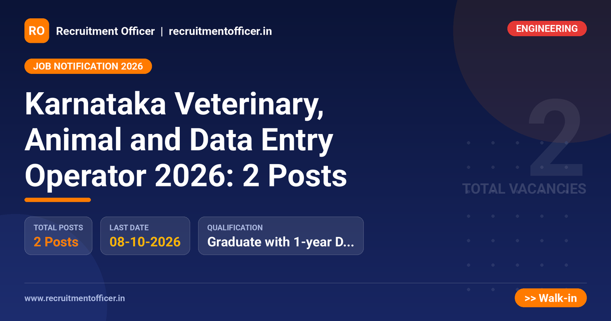 Karnataka Veterinary, Animal and Data Entry Operator 2026: 2 Posts - NRAI nrai.in
