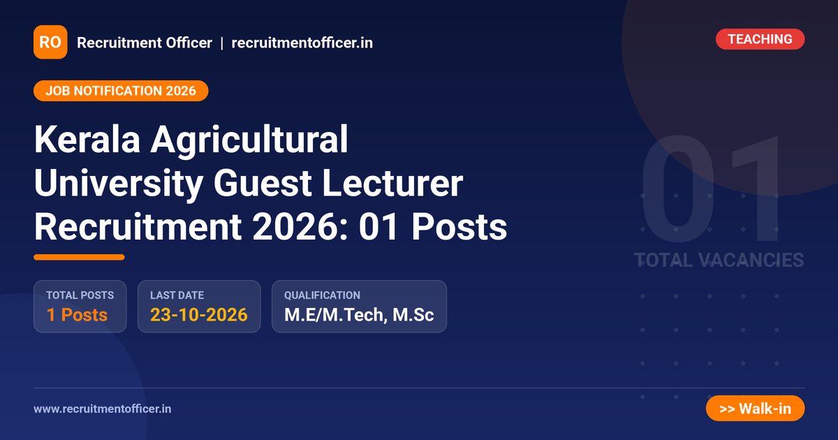 Kerala Agricultural University Guest Lecturer Recruitment 2026: 01 Posts 1 Kerala Agricultural University Guest Lecturer Recruitment 2026: 01 Posts - NRAI nrai.in