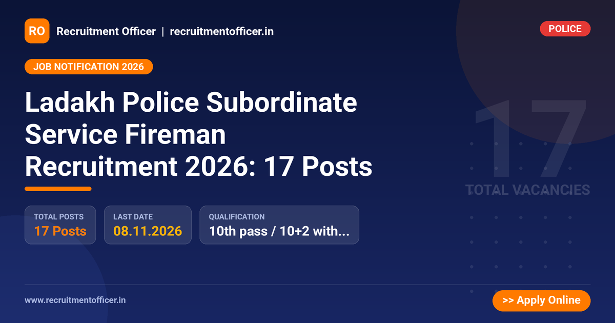 Ladakh Police Subordinate Service Fireman Recruitment 2026: 17 Posts 1 Ladakh Police Subordinate Service Fireman Recruitment 2026: 17 Posts - NRAI nrai.in