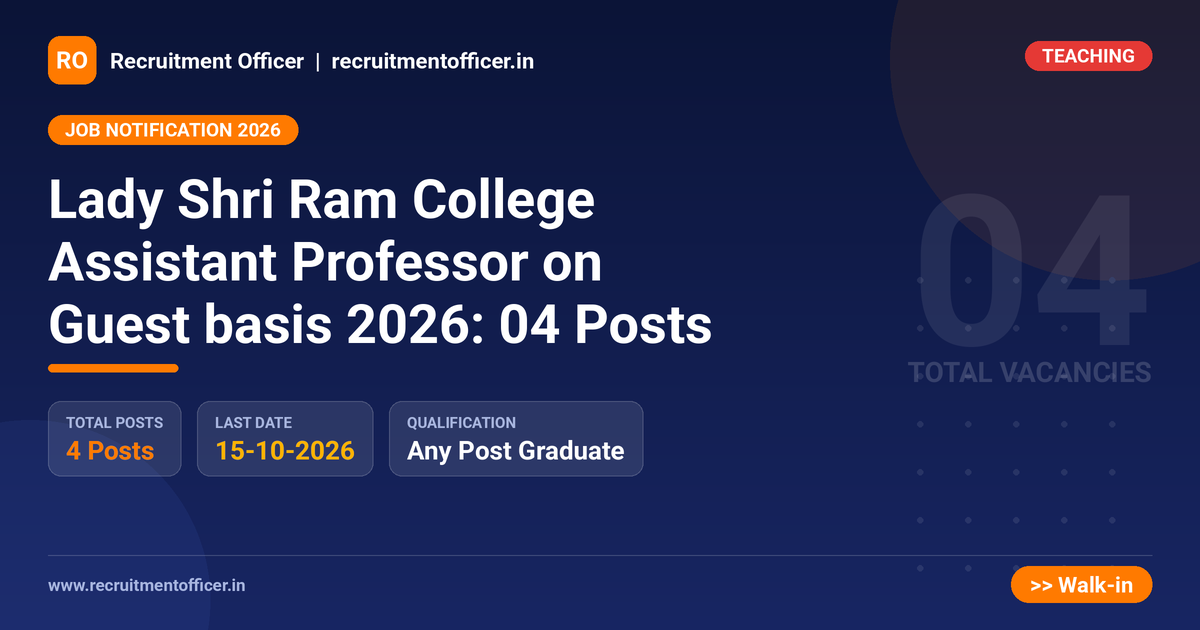 Lady Shri Ram College Assistant Professor on Guest basis 2026: 04 Posts - NRAI nrai.in
