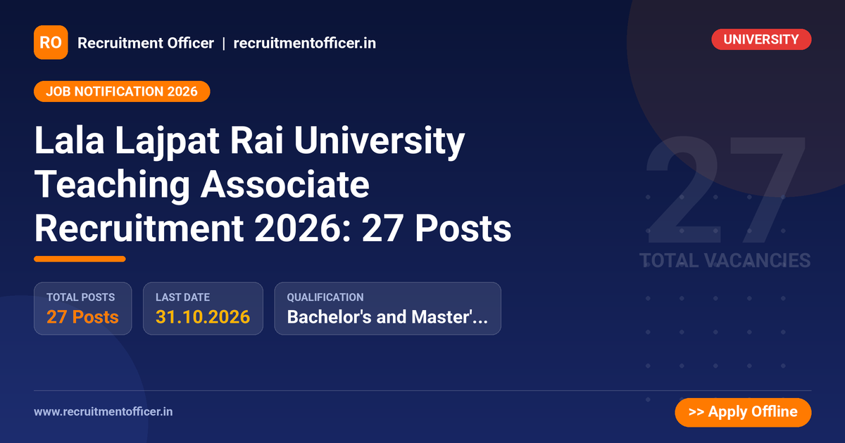 Lala Lajpat Rai University Teaching Associate Recruitment 2026: 27 Posts - NRAI nrai.in