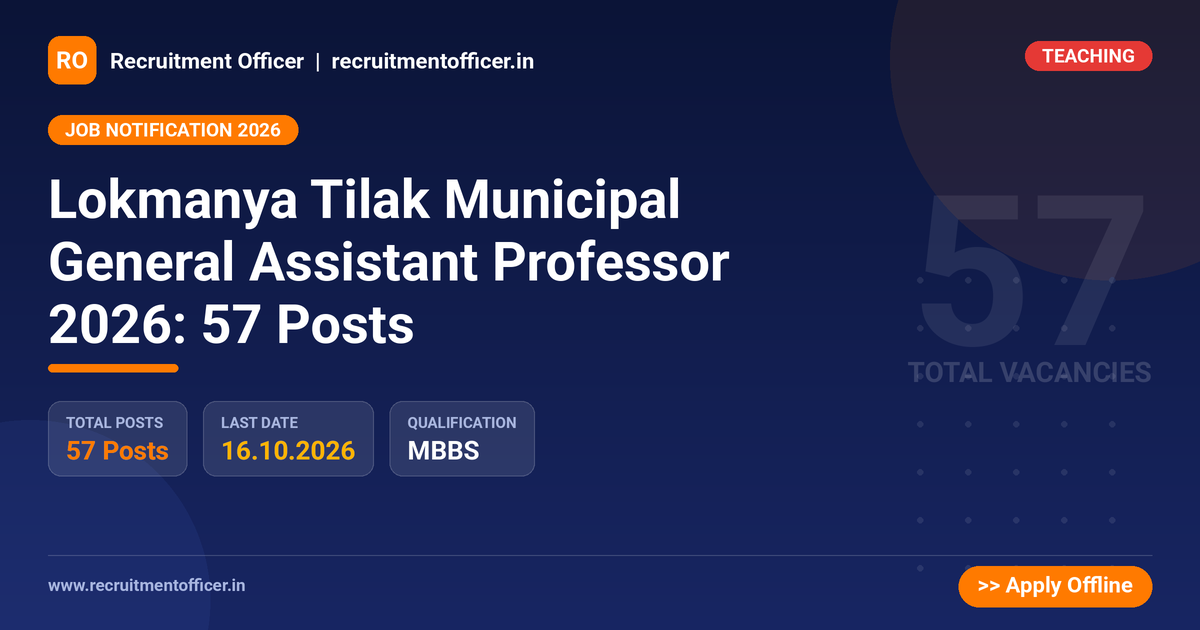 Lokmanya Tilak Municipal General Assistant Professor 2026: 57 Posts - NRAI nrai.in