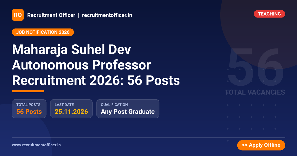 Maharaja Suhel Dev Autonomous Professor Recruitment 2026: 56 Posts - NRAI nrai.in