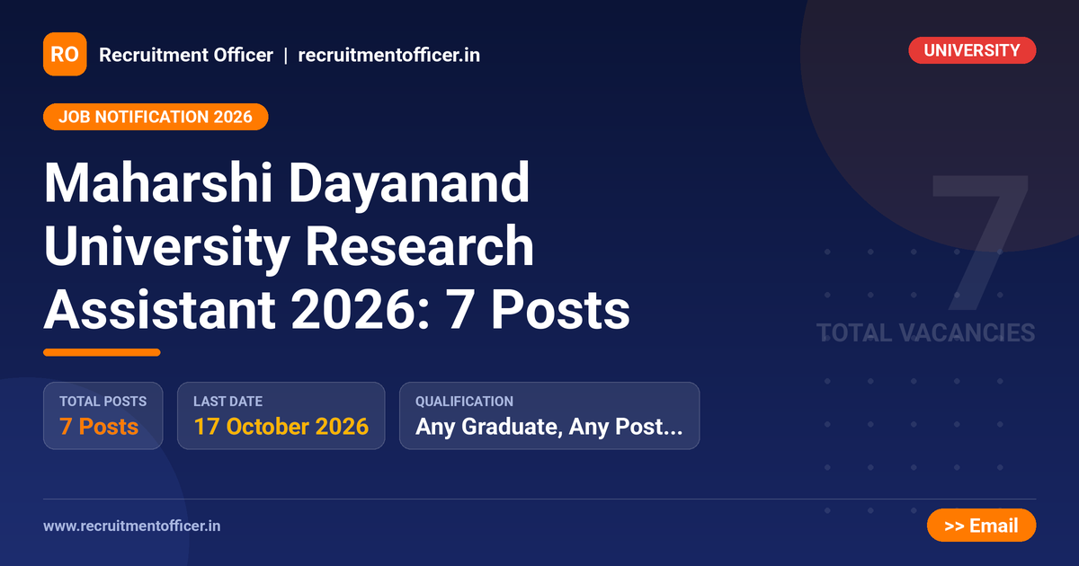 Maharshi Dayanand University Research Assistant 2026: 7 Posts 1 Maharshi Dayanand University Research Assistant 2026: 7 Posts - NRAI nrai.in