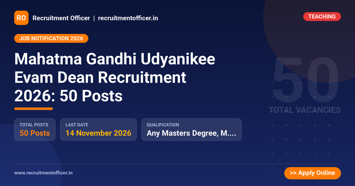 Mahatma Gandhi Udyanikee Evam Dean Recruitment 2026: 50 Posts - NRAI nrai.in
