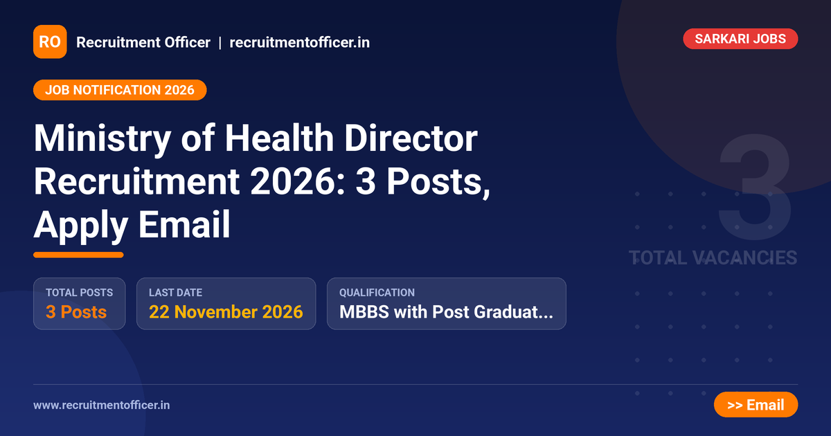 Ministry of Health Director Recruitment 2026: 3 Posts, Apply Email - Recruitment Officer