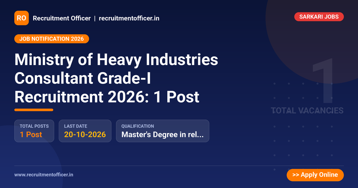 Ministry of Heavy Industries Consultant Grade-I Recruitment 2026: 1 Post 1 Ministry of Heavy Industries Consultant Grade-I Recruitment 2026: 1 Post - NRAI nrai.in