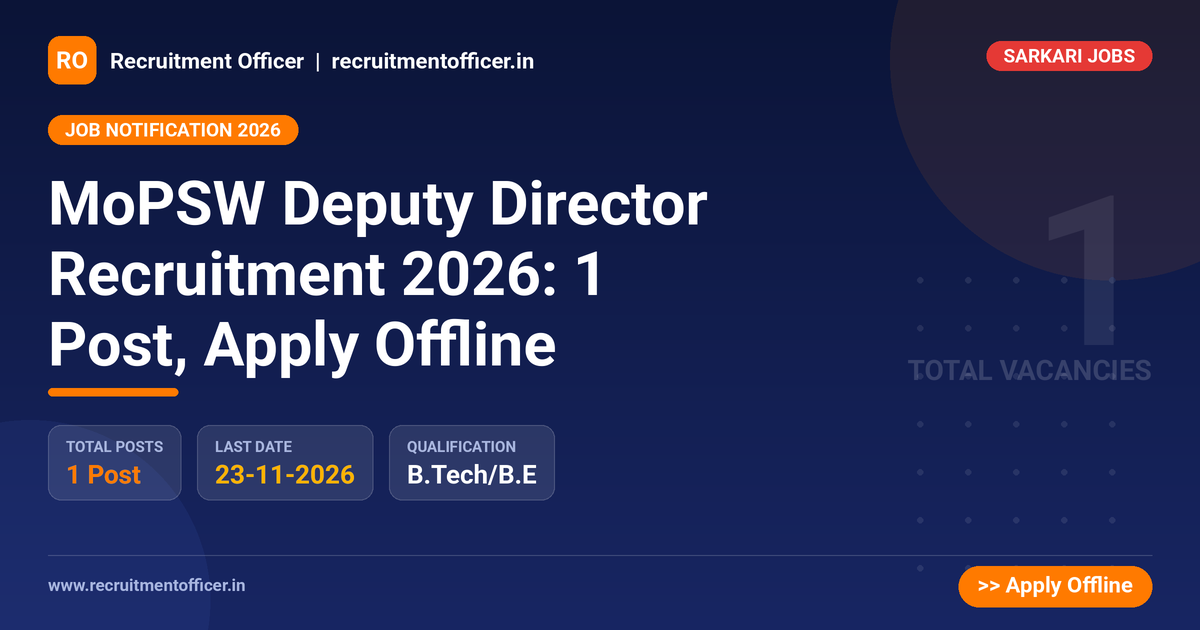 MoPSW Deputy Director Recruitment 2026: 1 Post, Apply Offline 1 MoPSW Deputy Director Recruitment 2026: 1 Post, Apply Offline - NRAI nrai.in