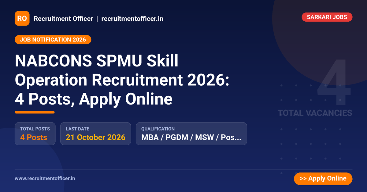 NABCONS SPMU Skill Operation Recruitment 2026: 4 Posts, Apply Online - NRAI nrai.in